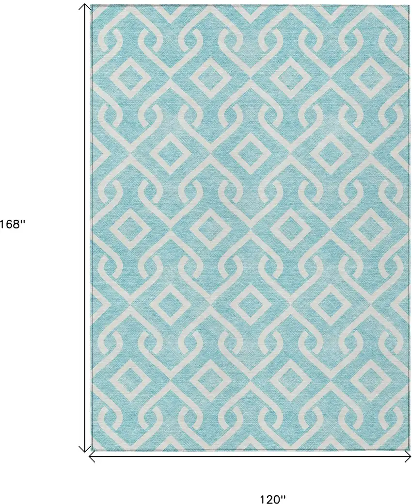 Aqua And Ivory Geometric Washable Indoor Outdoor Area Rug Photo 3