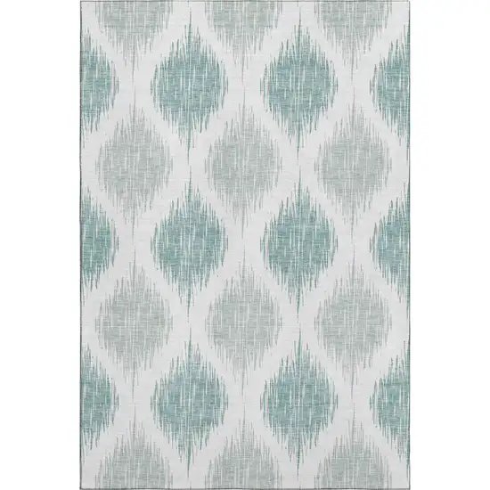 Aqua And Ivory Ikat Washable Area Rug With UV Protection Photo 1