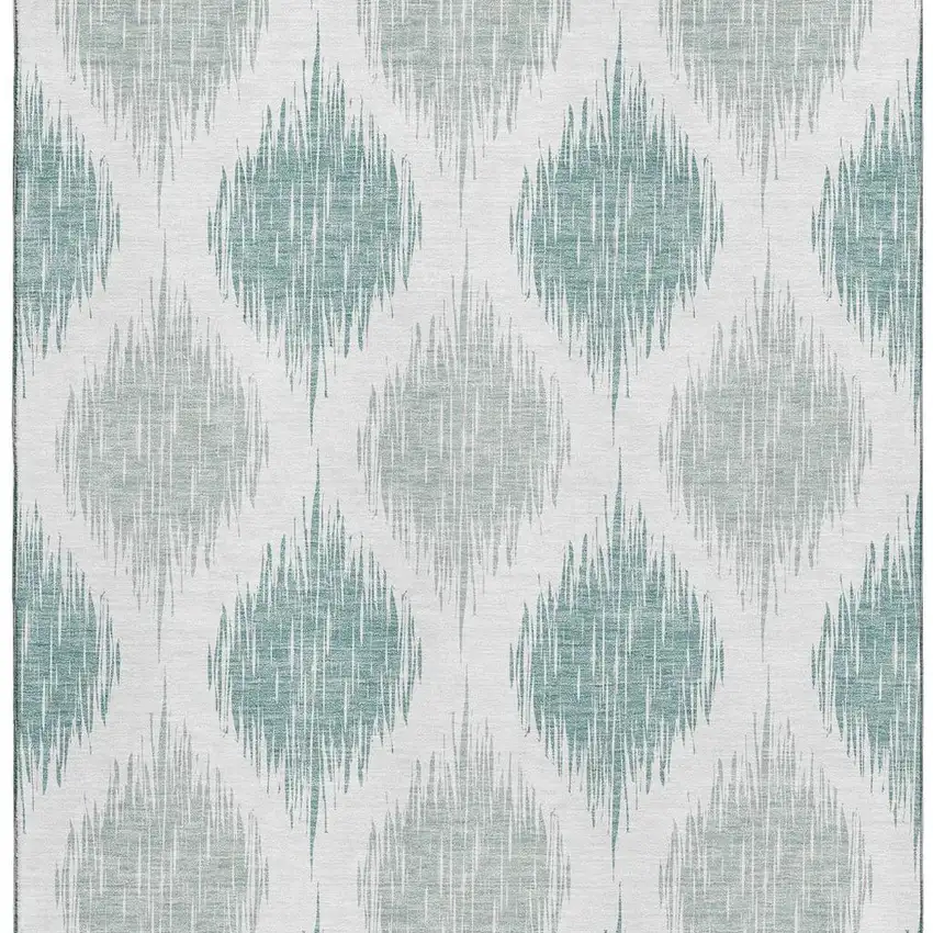 Aqua And Ivory Ikat Washable Area Rug With UV Protection Photo 4