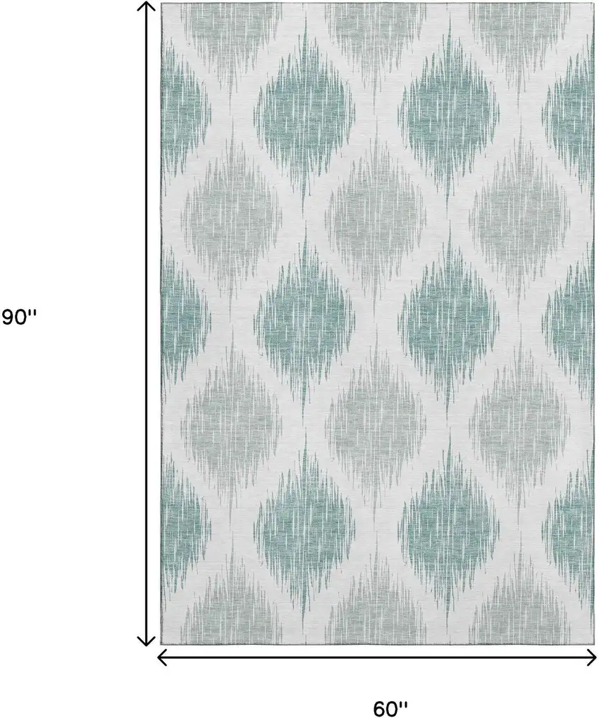 Aqua And Ivory Ikat Washable Area Rug With UV Protection Photo 3