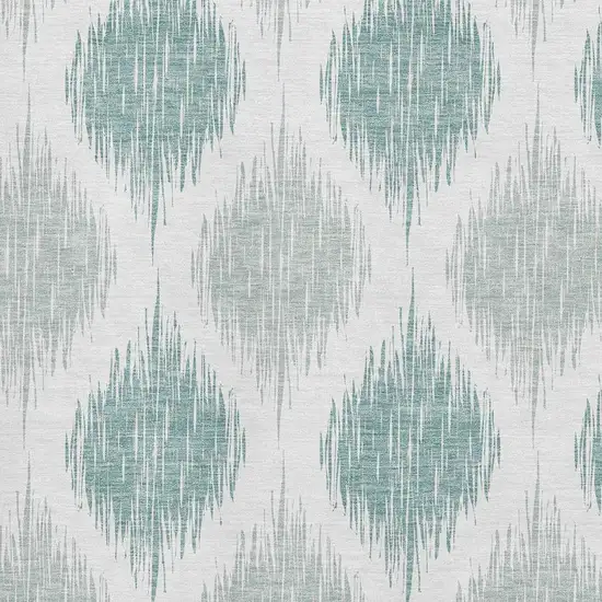 Aqua And Ivory Ikat Washable Area Rug With UV Protection Photo 3