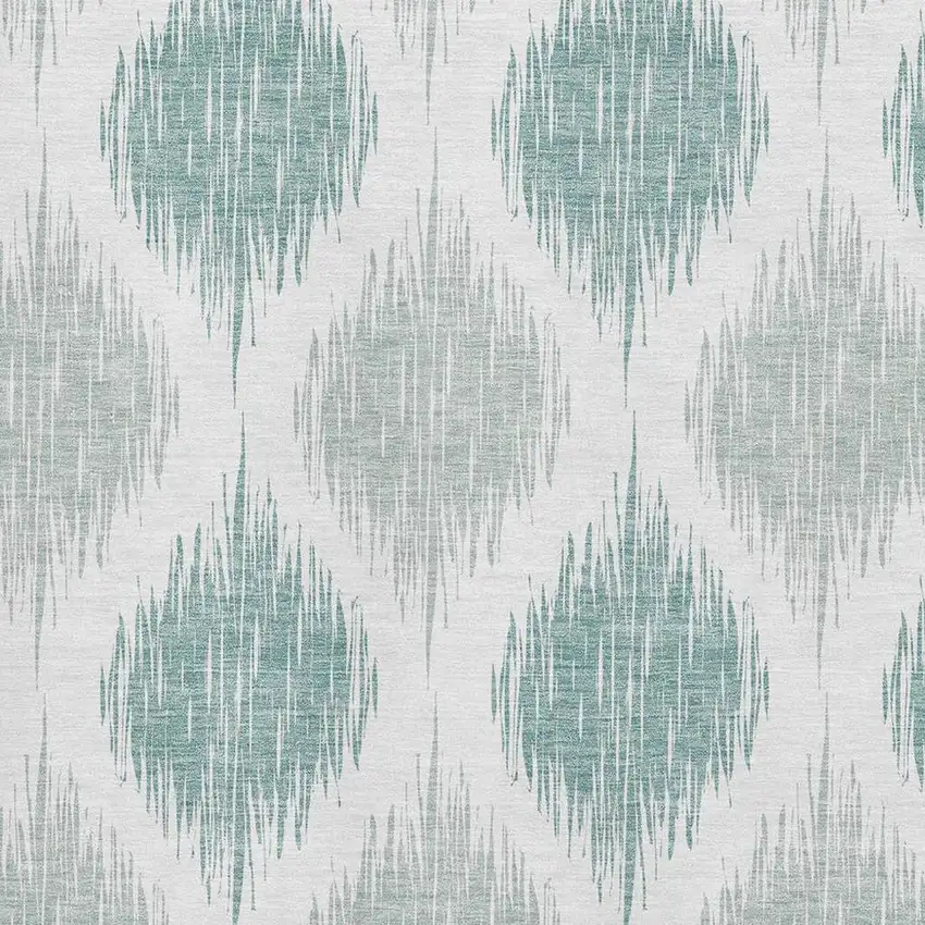Aqua And Ivory Ikat Washable Area Rug With UV Protection Photo 3