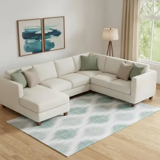 Aqua And Ivory Ikat Washable Area Rug With UV Protection Photo 1