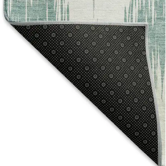 Aqua And Ivory Ikat Washable Area Rug With UV Protection Photo 7