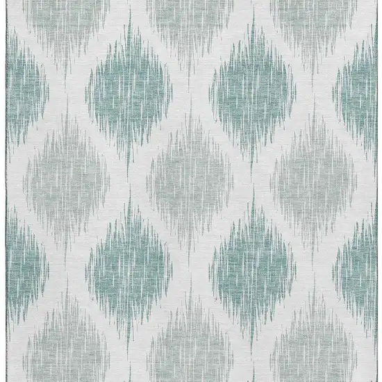 Aqua And Ivory Ikat Washable Area Rug With UV Protection Photo 3