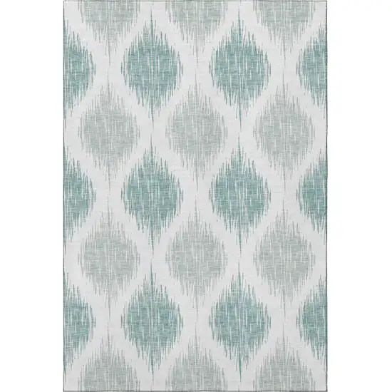 Aqua And Ivory Ikat Washable Area Rug With UV Protection Photo 4
