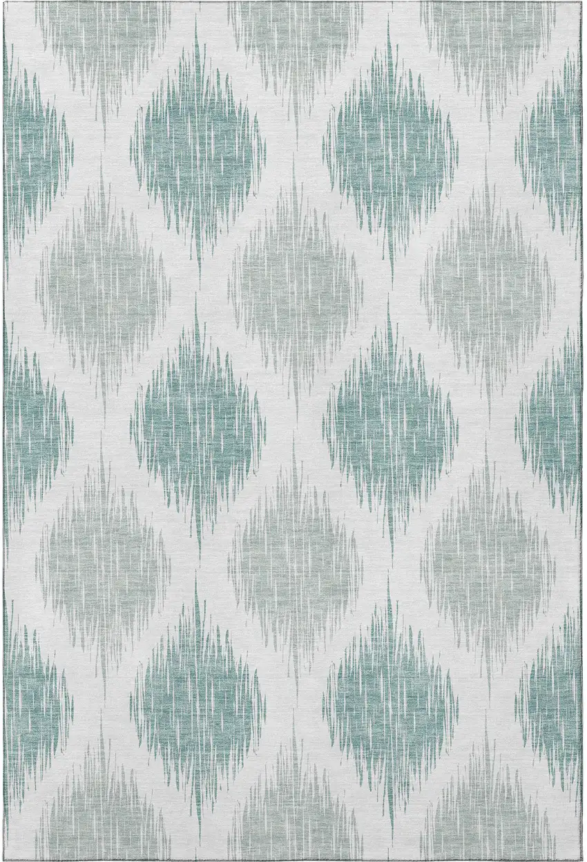 Aqua And Ivory Ikat Washable Area Rug With UV Protection Photo 4