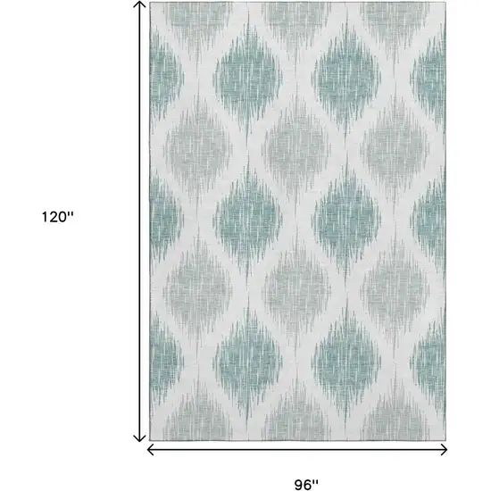 Aqua And Ivory Ikat Washable Area Rug With UV Protection Photo 3