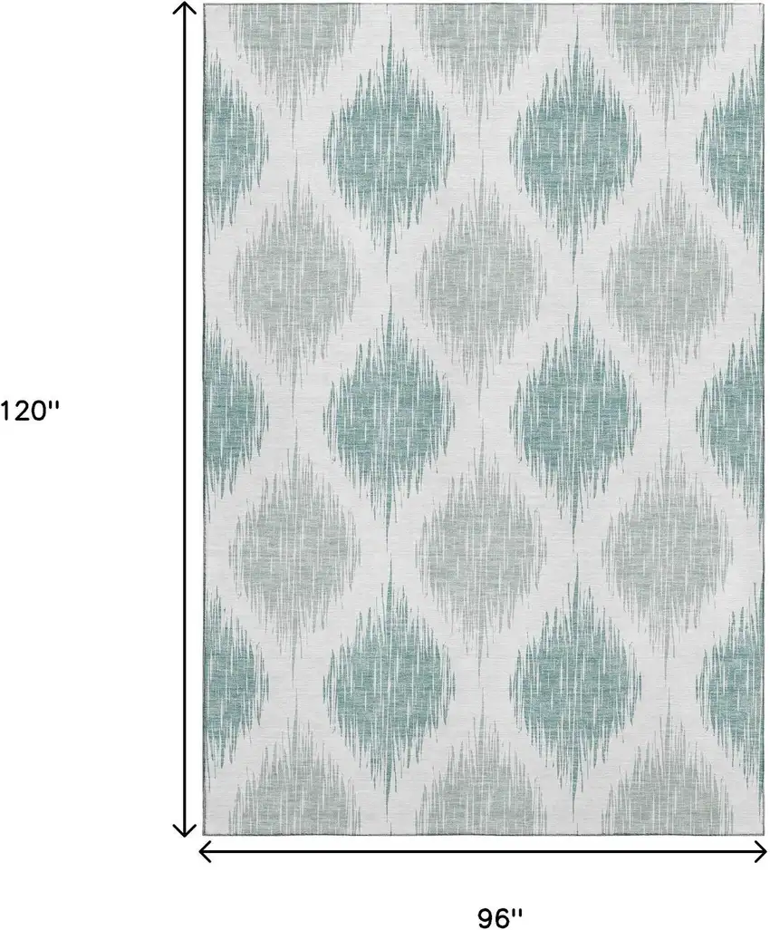 Aqua And Ivory Ikat Washable Area Rug With UV Protection Photo 3