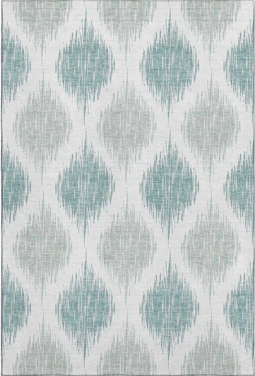 Aqua And Ivory Ikat Washable Area Rug With UV Protection Photo 1