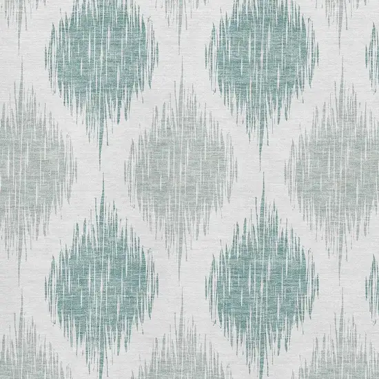 Aqua And Ivory Ikat Washable Area Rug With UV Protection Photo 3