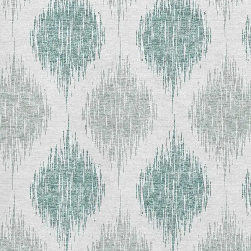 Aqua And Ivory Ikat Washable Area Rug With UV Protection Photo 3