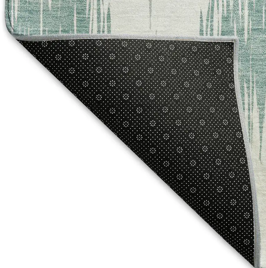 Aqua And Ivory Ikat Washable Area Rug With UV Protection Photo 7