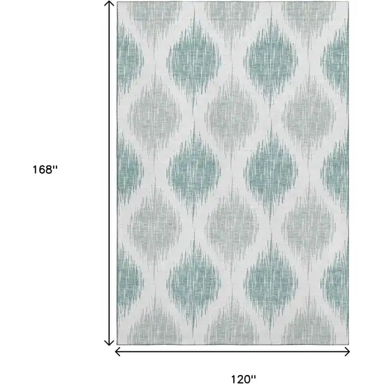 Aqua And Ivory Ikat Washable Area Rug With UV Protection Photo 3