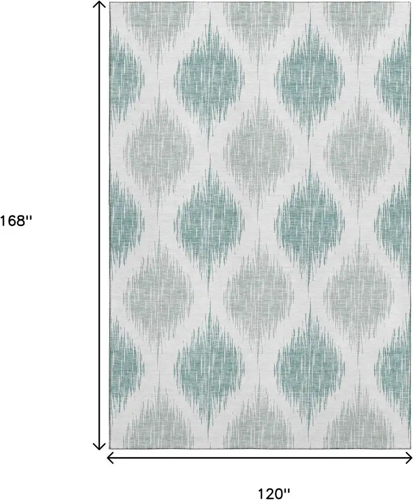 Aqua And Ivory Ikat Washable Area Rug With UV Protection Photo 3