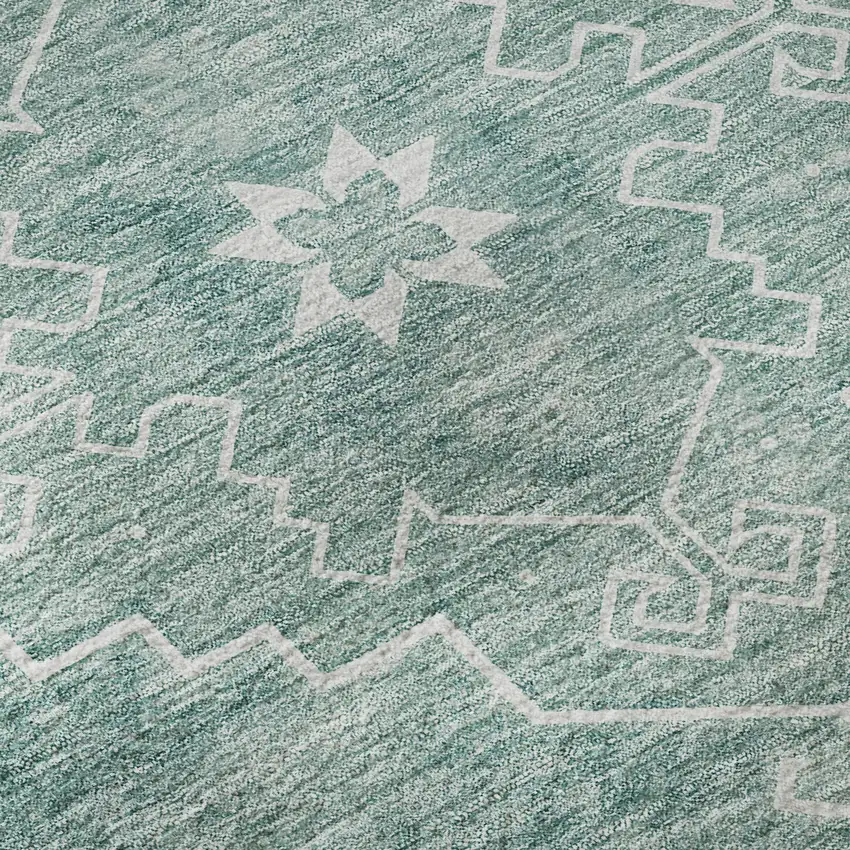 Aqua And Ivory Medallion Washable Area Rug With UV Protection Photo 9