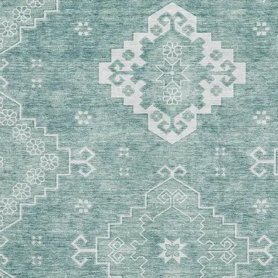 Aqua And Ivory Medallion Washable Area Rug With UV Protection Photo 3