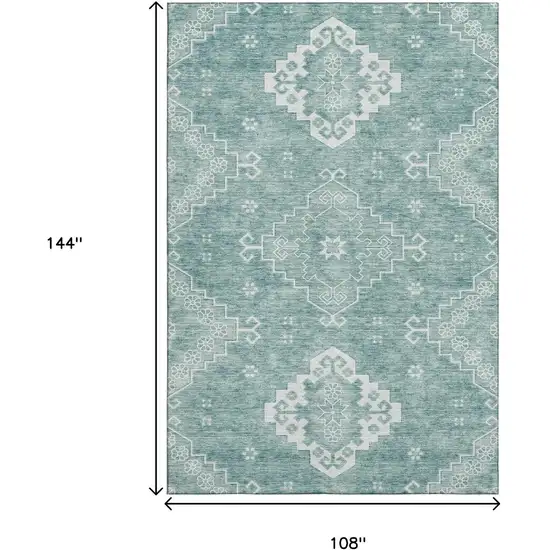 Aqua And Ivory Medallion Washable Area Rug With UV Protection Photo 3