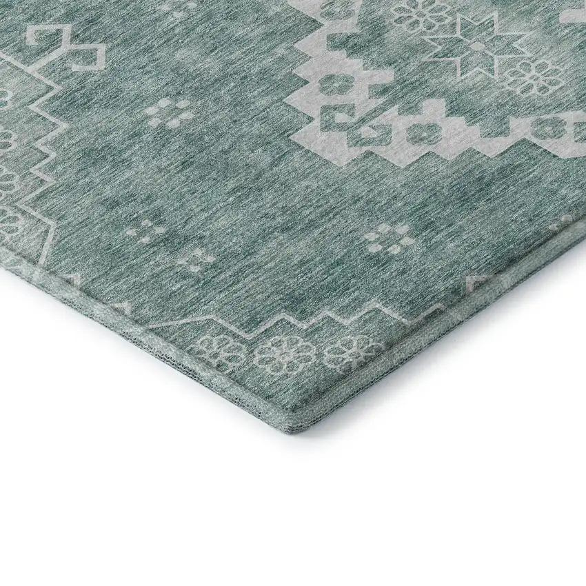 Aqua And Ivory Medallion Washable Area Rug With UV Protection Photo 8