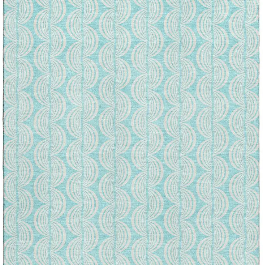 Aqua And Ivory Ogee Washable Area Rug With UV Protection Photo 2