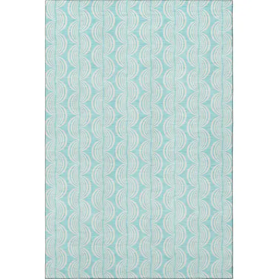 Aqua And Ivory Ogee Washable Area Rug With UV Protection Photo 3