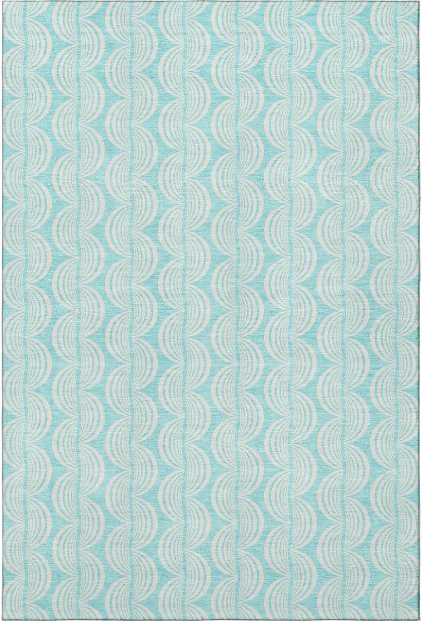 Aqua And Ivory Ogee Washable Area Rug With UV Protection Photo 3