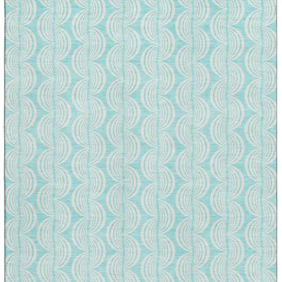 Aqua And Ivory Ogee Washable Area Rug With UV Protection Photo 2