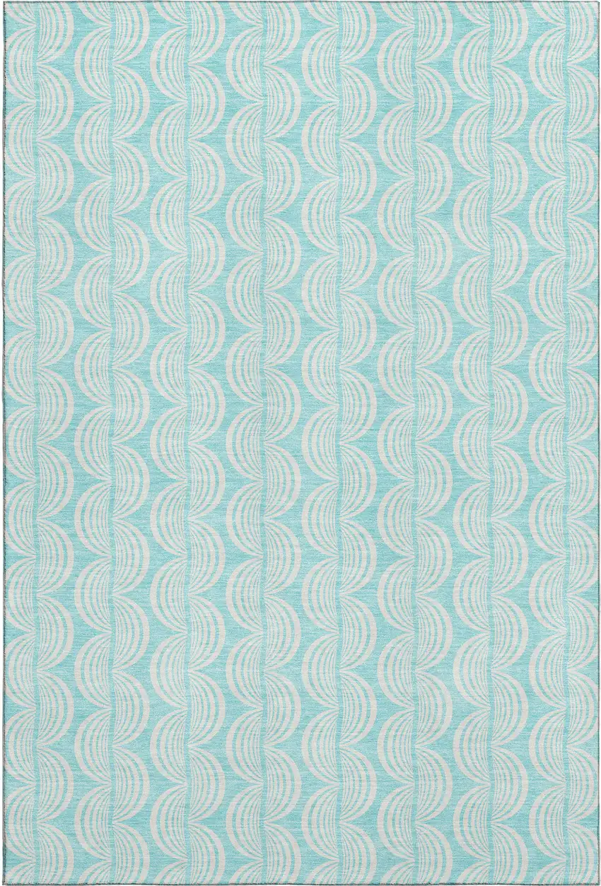 Aqua And Ivory Ogee Washable Area Rug With UV Protection Photo 1