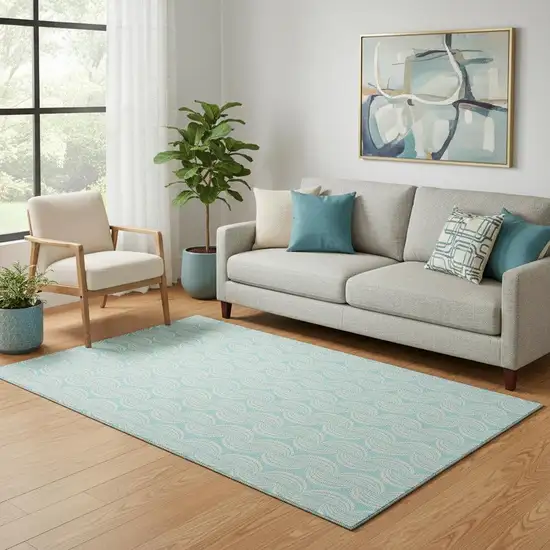 Aqua And Ivory Ogee Washable Area Rug With UV Protection Photo 2