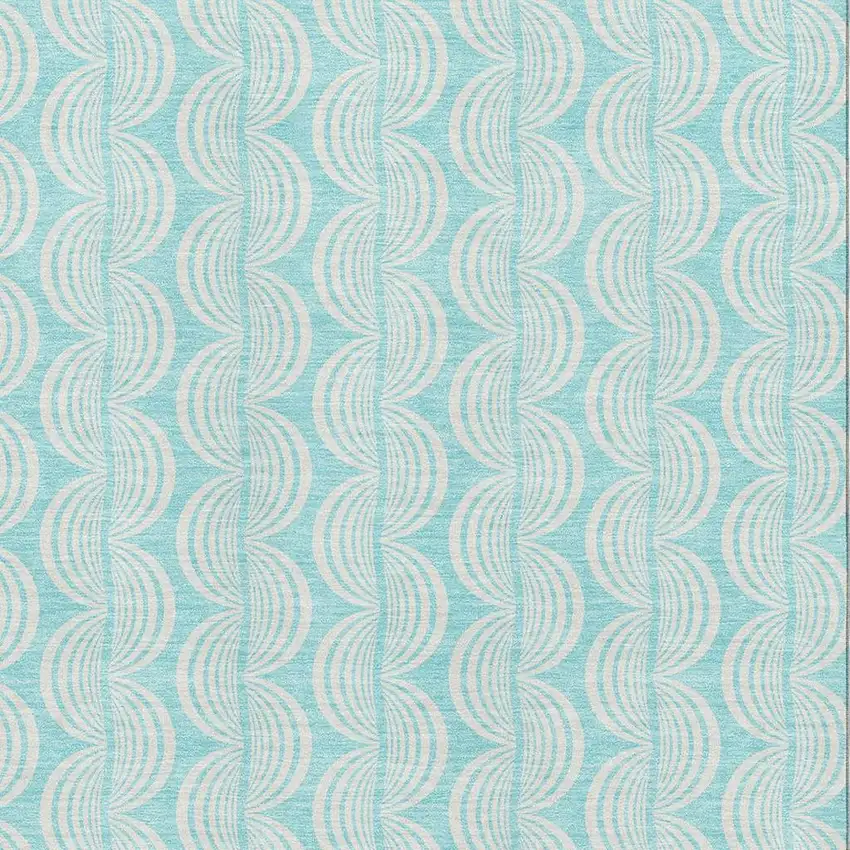 Aqua And Ivory Ogee Washable Area Rug With UV Protection Photo 2