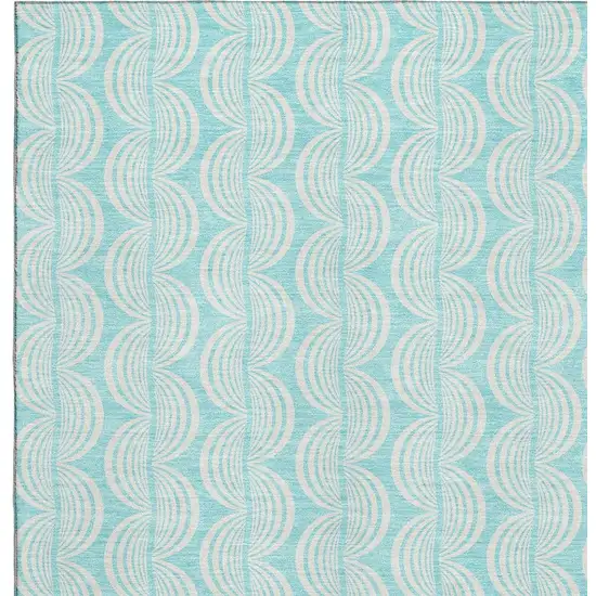 Aqua And Ivory Ogee Washable Area Rug With UV Protection Photo 2