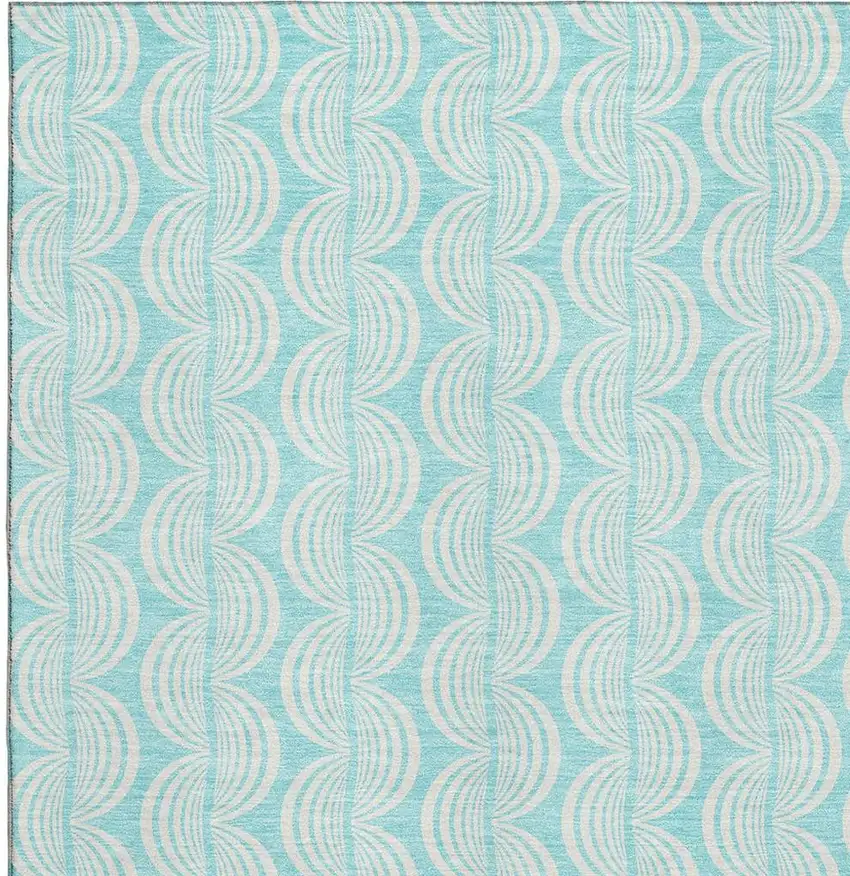 Aqua And Ivory Ogee Washable Area Rug With UV Protection Photo 2
