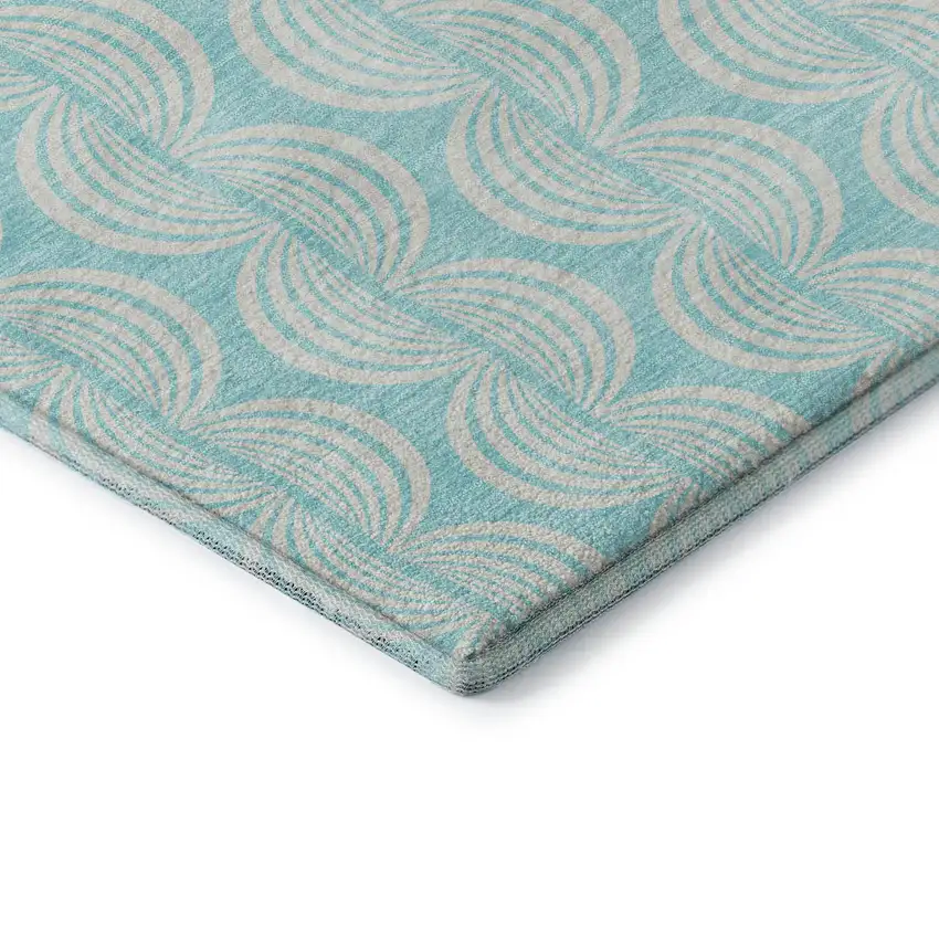 Aqua And Ivory Ogee Washable Area Rug With UV Protection Photo 7