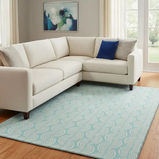 Aqua And Ivory Ogee Washable Area Rug With UV Protection Photo 1