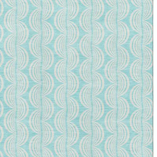 Aqua And Ivory Ogee Washable Area Rug With UV Protection Photo 2