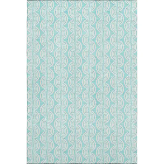 Aqua And Ivory Ogee Washable Area Rug With UV Protection Photo 1