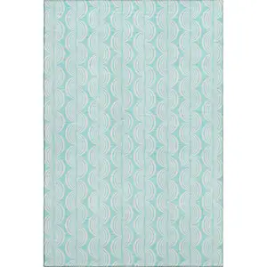 Photo of Aqua And Ivory Ogee Washable Area Rug With UV Protection