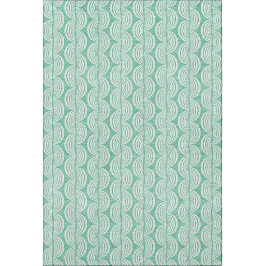 Aqua And Ivory Ogee Washable Area Rug With UV Protection Photo 3