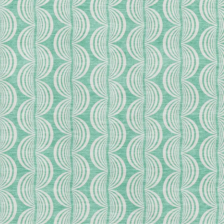 Aqua And Ivory Ogee Washable Area Rug With UV Protection Photo 2