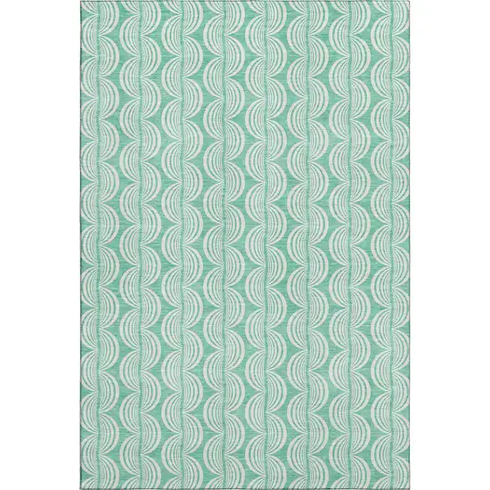 Aqua And Ivory Ogee Washable Area Rug With UV Protection Photo 1