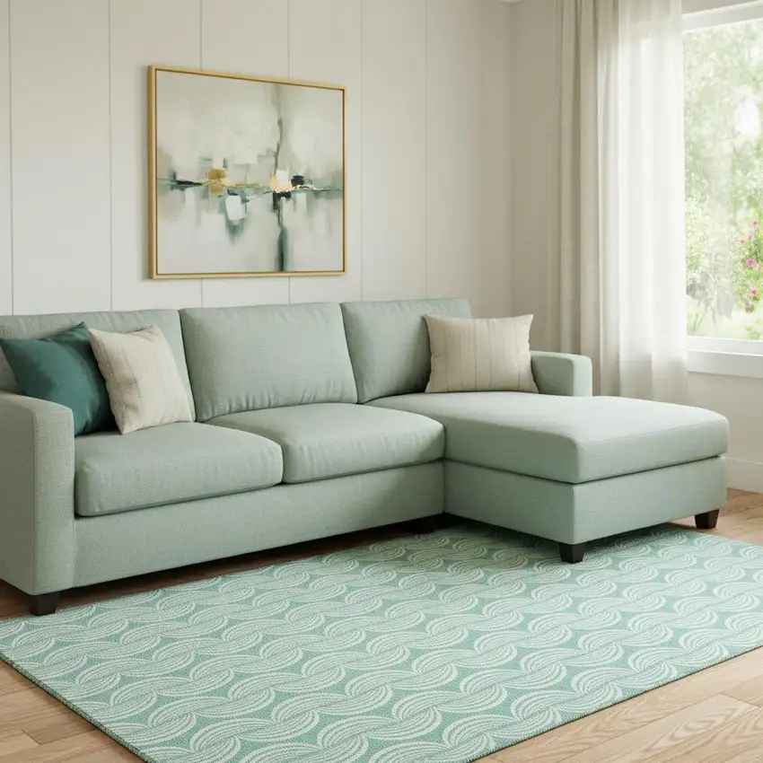 Aqua And Ivory Ogee Washable Area Rug With UV Protection Photo 2