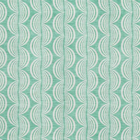 Aqua And Ivory Ogee Washable Area Rug With UV Protection Photo 2