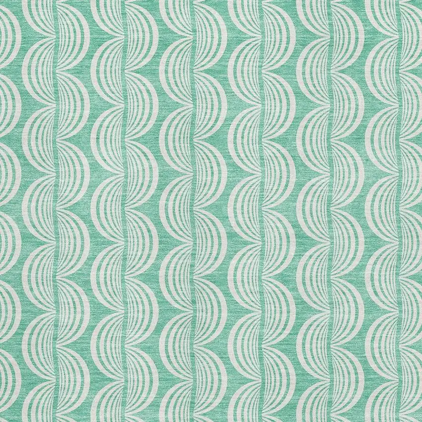 Aqua And Ivory Ogee Washable Area Rug With UV Protection Photo 2