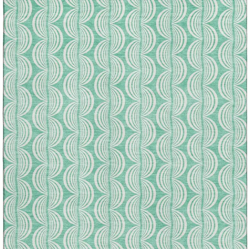 Aqua And Ivory Ogee Washable Area Rug With UV Protection Photo 3