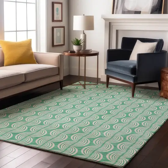 Aqua And Ivory Ogee Washable Area Rug With UV Protection Photo 4