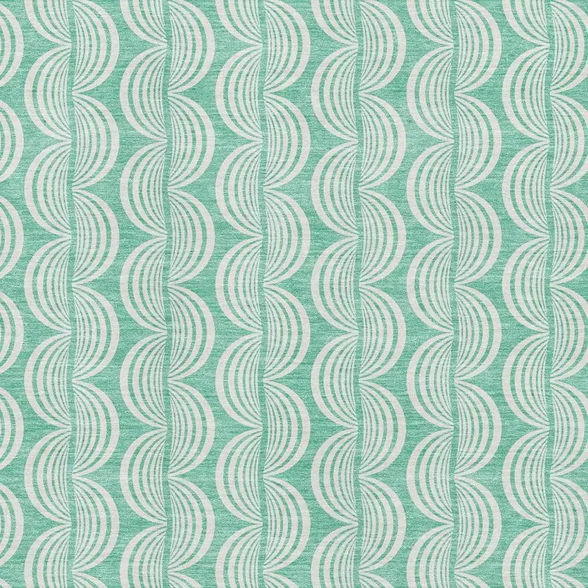 Aqua And Ivory Ogee Washable Area Rug With UV Protection Photo 2