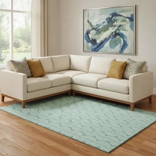 Aqua And Ivory Ogee Washable Area Rug With UV Protection Photo 2