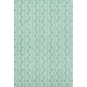 Photo of Aqua And Ivory Ogee Washable Area Rug With UV Protection