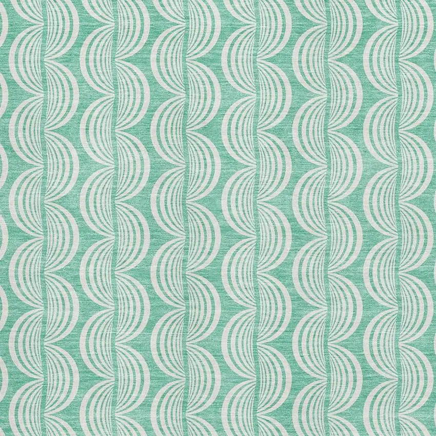 Aqua And Ivory Ogee Washable Area Rug With UV Protection Photo 2