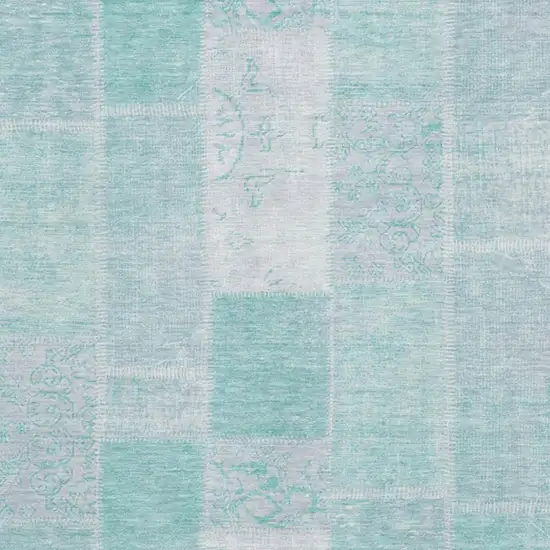 Aqua And Ivory Patchwork Washable Area Rug With UV Protection Photo 2